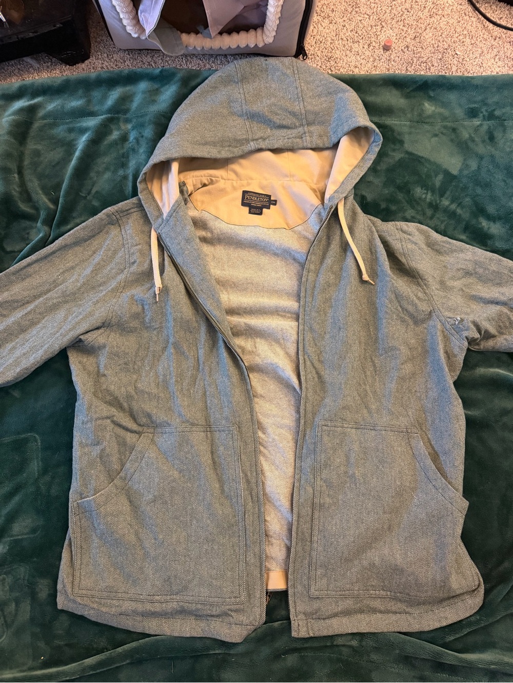 Pendleton Light Blue and Cream Hooded Zip Jacket